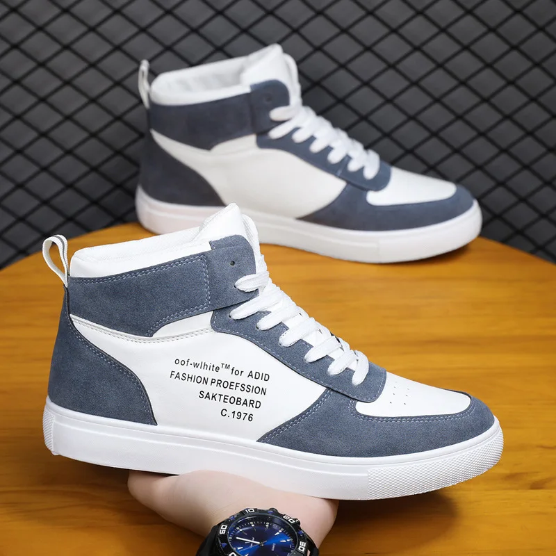 New Spring Men PU Leather High Top Casual Shoes Fashion Four Seasons Boys Students Sneakers Anti-slip Male Board Shoes