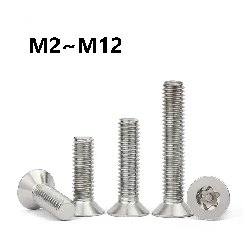 M2 M2.5 M3 M4 M5 M6 M8 M10 M12 304 Stainless Steel Torx Flat Countersunk Head with Column Pin Tamper Proof Security Bolt Screws