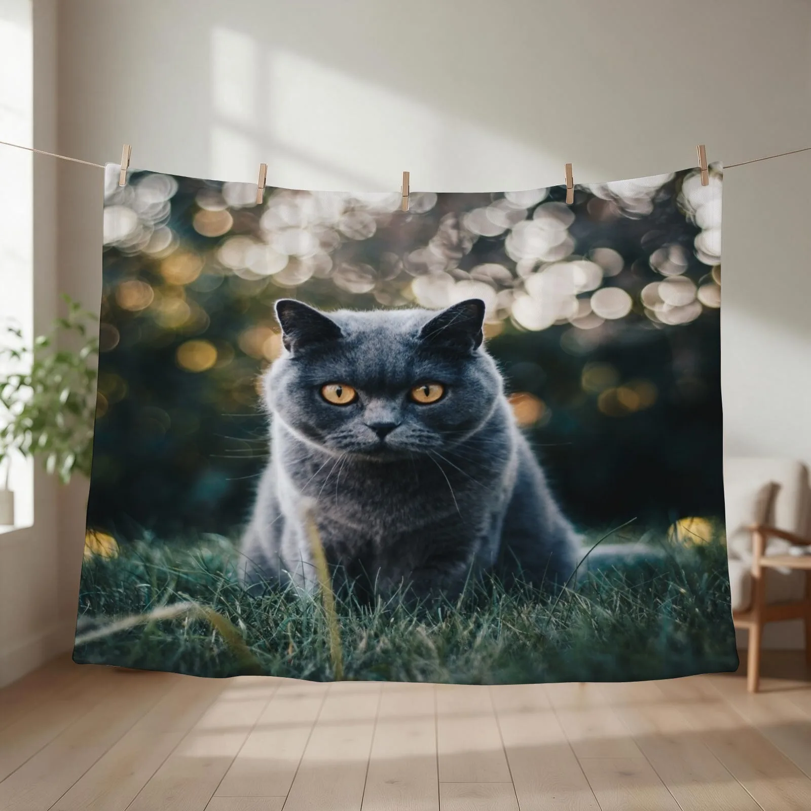 Outdoor Russian Blue Cat Throw Blanket couch cozy soft plush fuzzy picnic outdoor blanket