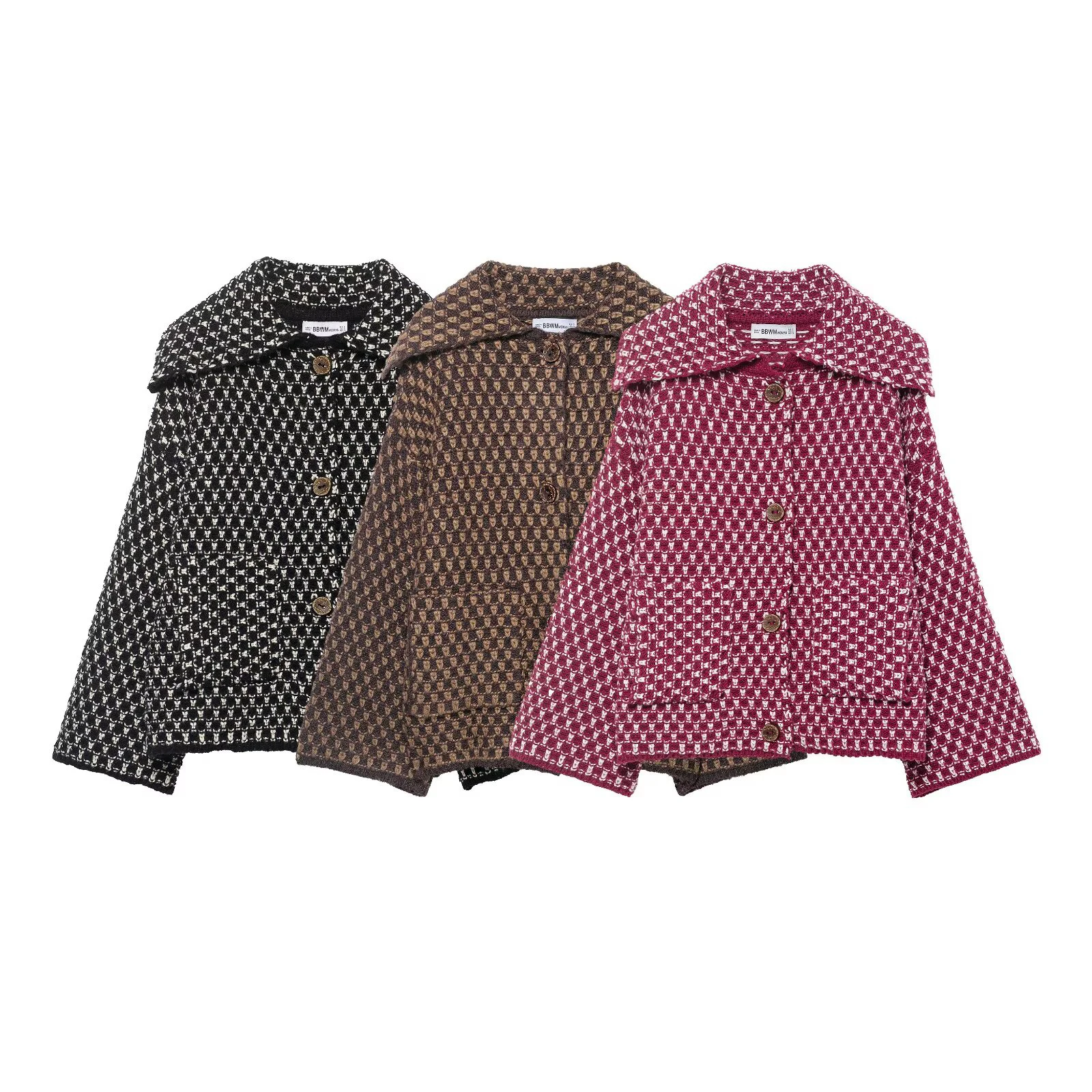 

European and American style winter new women's clothing loose casual lapel long sleeved pocket decoration knitted jacket