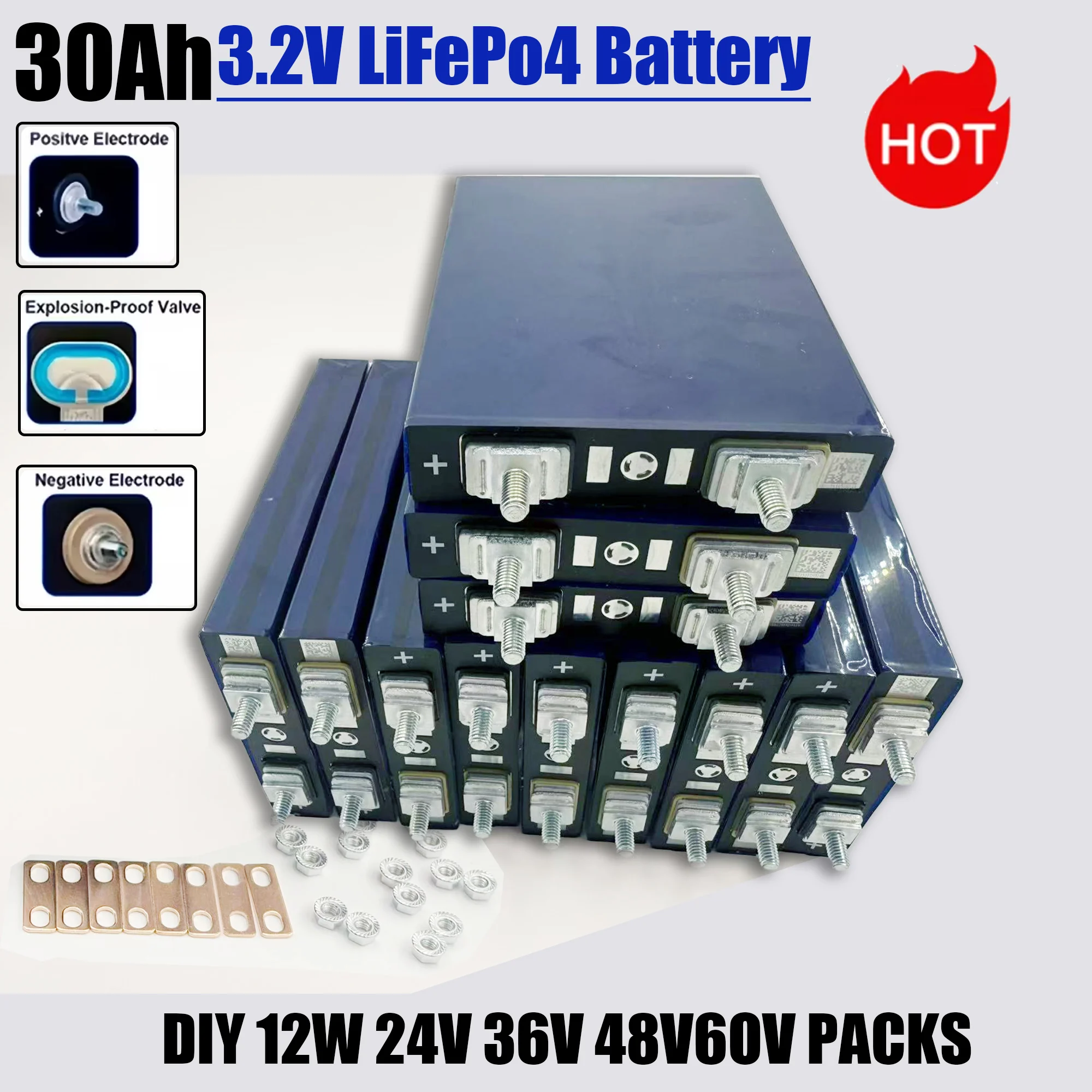 بطارية lifepo4 3.2V30Ah بطارية 8000 دورة ليثيوم فوسفات الحديد ل 12 فولت 24 فولت 48 فولت 60 فولت السفر المعسكر الشمسي عربة جولف يخت