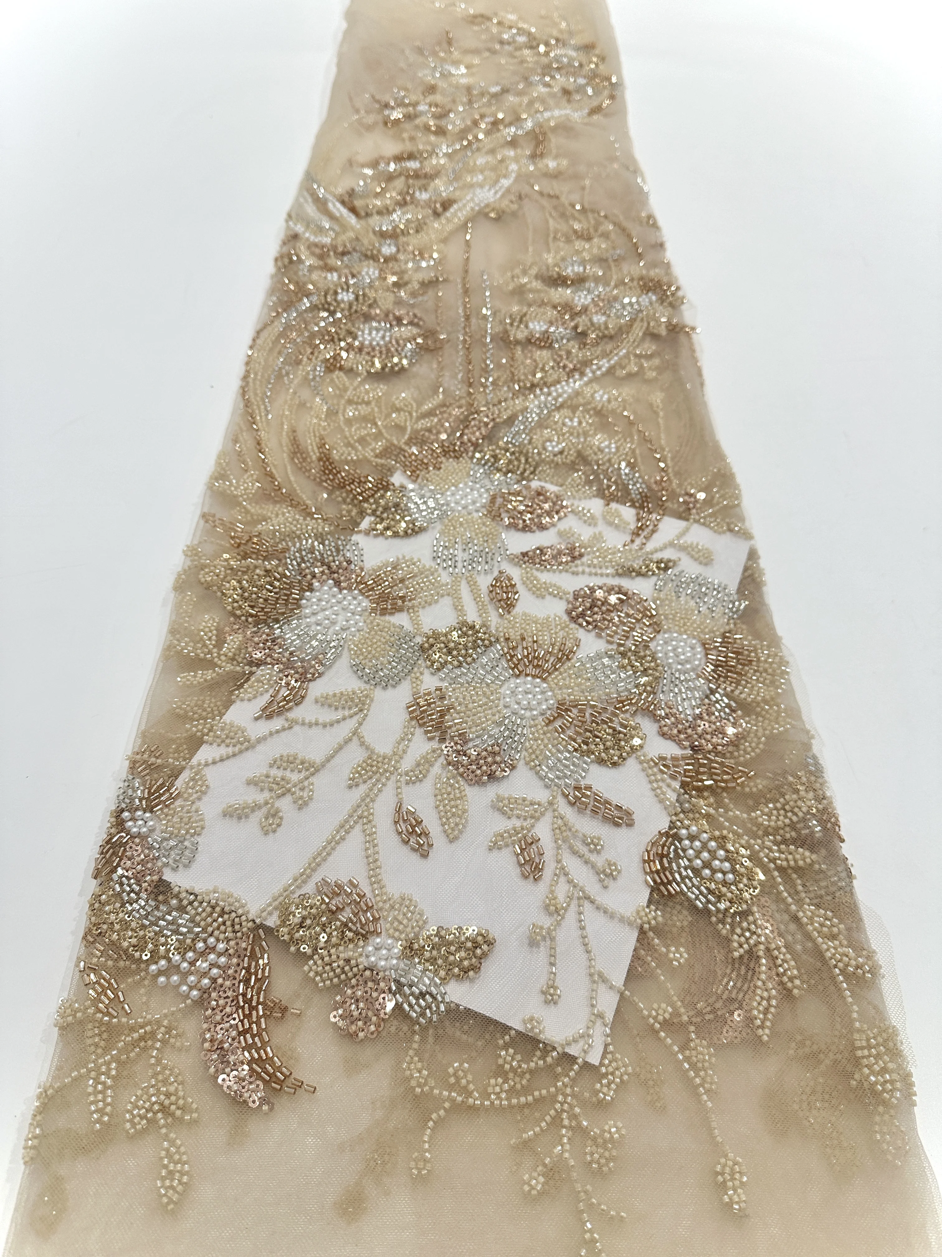 

Gold French Mesh Lace Fabric Beads African Lace Fabrics Nigerian Mesh Lace Fabric For Diy Dresses Party Wedding
