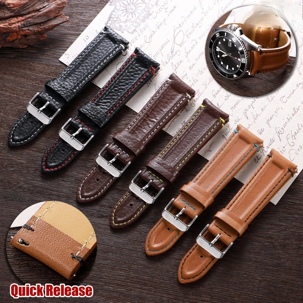 Litschi-Kornarmband, 20/22 mm, echtes weiches Leder-Uhrenarmband für Huawei Watch Gt3/Gt4, Schnellverschluss-Armband, Retro-braunes Armband