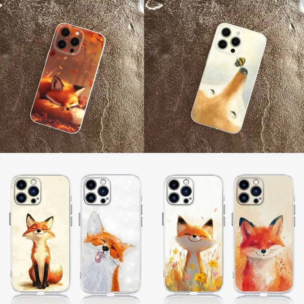 

Cute Cartoon Animal Fox Phone Case For iPhone 16,15,14,13,12,11 Plus,Pro,Max,XR,XS,Plus,E,Mini Transparent Cover