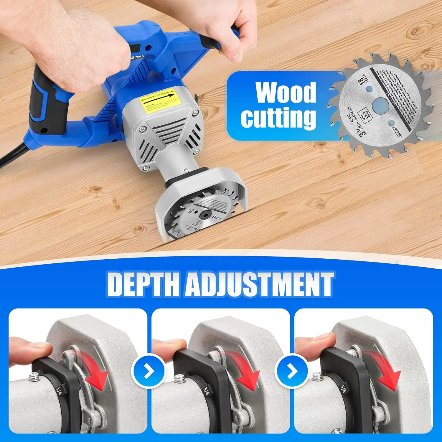 목재, 타일, 석재 제거용 3개의 블레이드가 있는 플러시 커팅 톱, 깊이 조절 가능