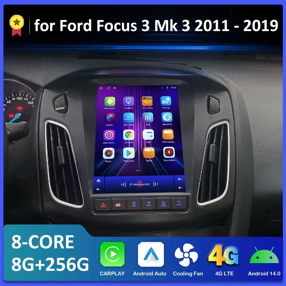 Android 14 For Ford Focus 3 Mk 3 2011 2012 2013 2014 2015 2016- 2019 Auto Radio Player DSP Stereo Cooling fan 2.5D Touch Screen