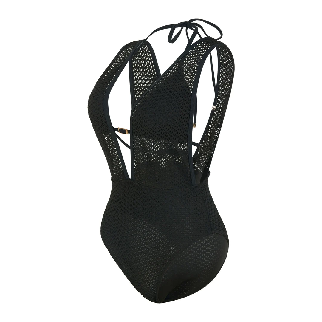 S - XL, tiefes V-Ausschnitt-Design, Strick-Fischnetz-Material, Damen-Badeanzug, einteiliger Badeanzug, Damen-Monokini, rückenfreier Badeanzug, Badebekleidung, Modell V7832. – Detail 22