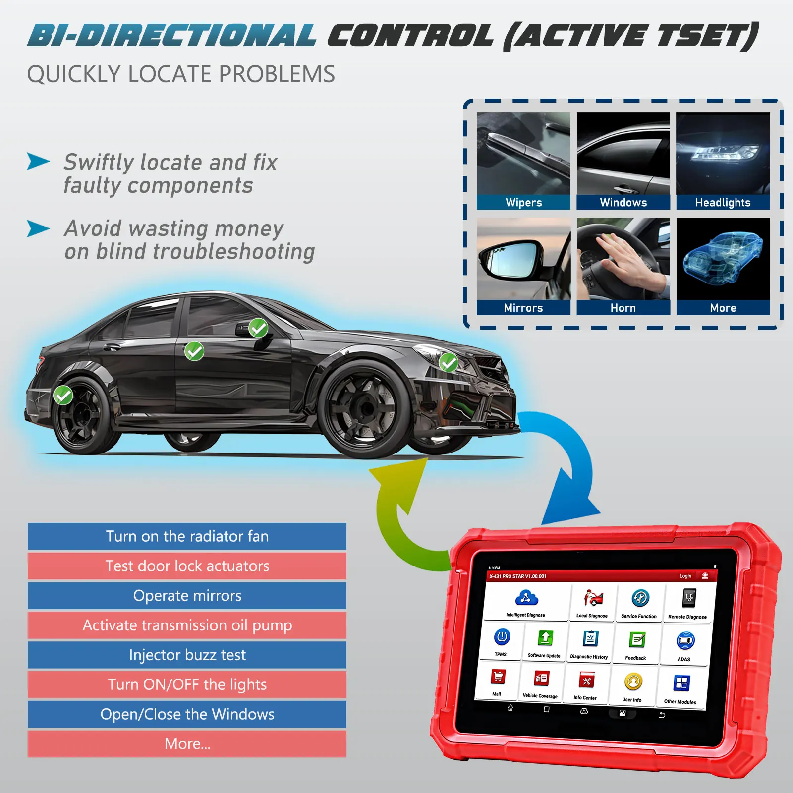 LAUNCH X431 Pro Star Automotive OBD2 Scanner Car Diagnostic Tools Full System Bi-Directional Active Test ECU Coding 38 Service