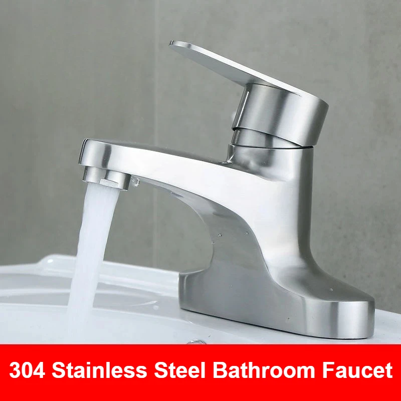 304 Stainless Steel Brushed Bathroom Faucet Basin SinkTaps Single Lever Kitchen Faucet Cold and Hot Water Basin Mixer Tap