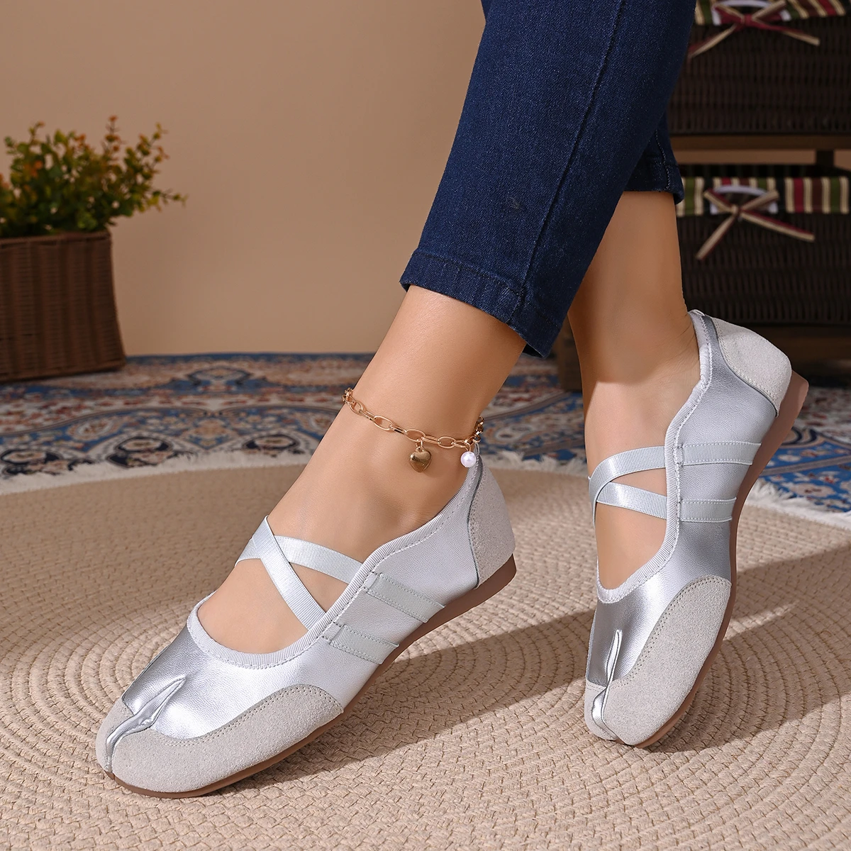 Schwarze, silberne, rote Ballettschuhe, Damen-Split-Toe-Ballerina-Tabi-Sneaker, Mary-Jane-Schuhe, Sommerschuhe – Detail 11
