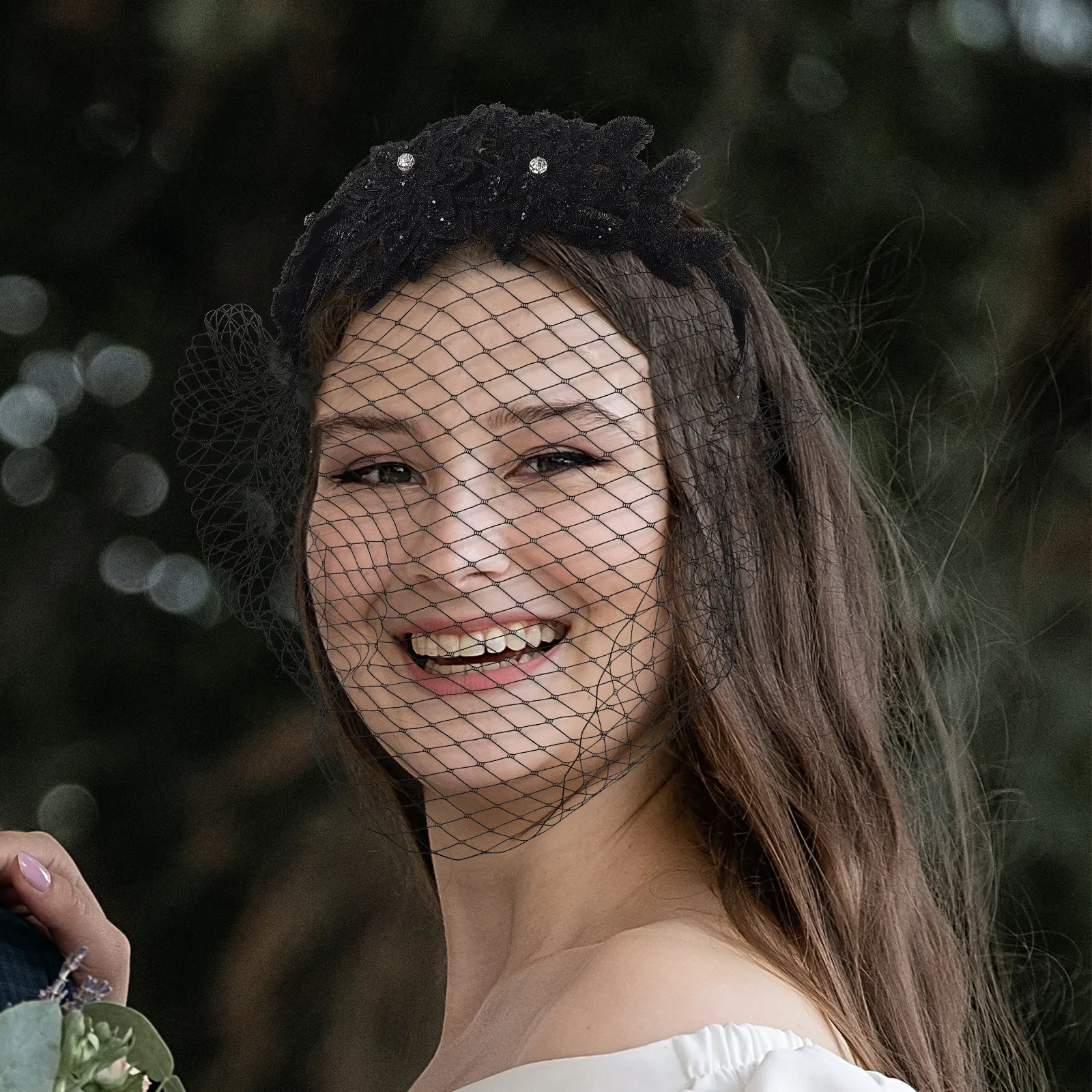 Mesh Hair Band Lace Veil Headband Elegant Bridal Headdress Wedding Party Ball Cosplay Mysterious Goddess Look Black Woman