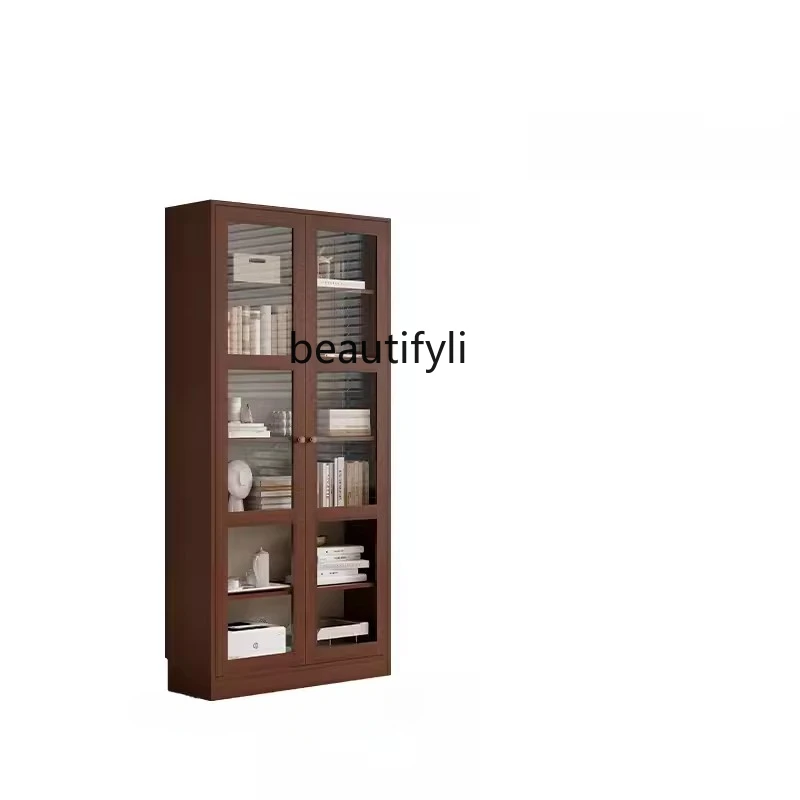 

Retro Brown Combined Bookcase to Living Room Entire Wall Glass Cabinet to Top French Mid-Ancient Storage Cabinet Floor