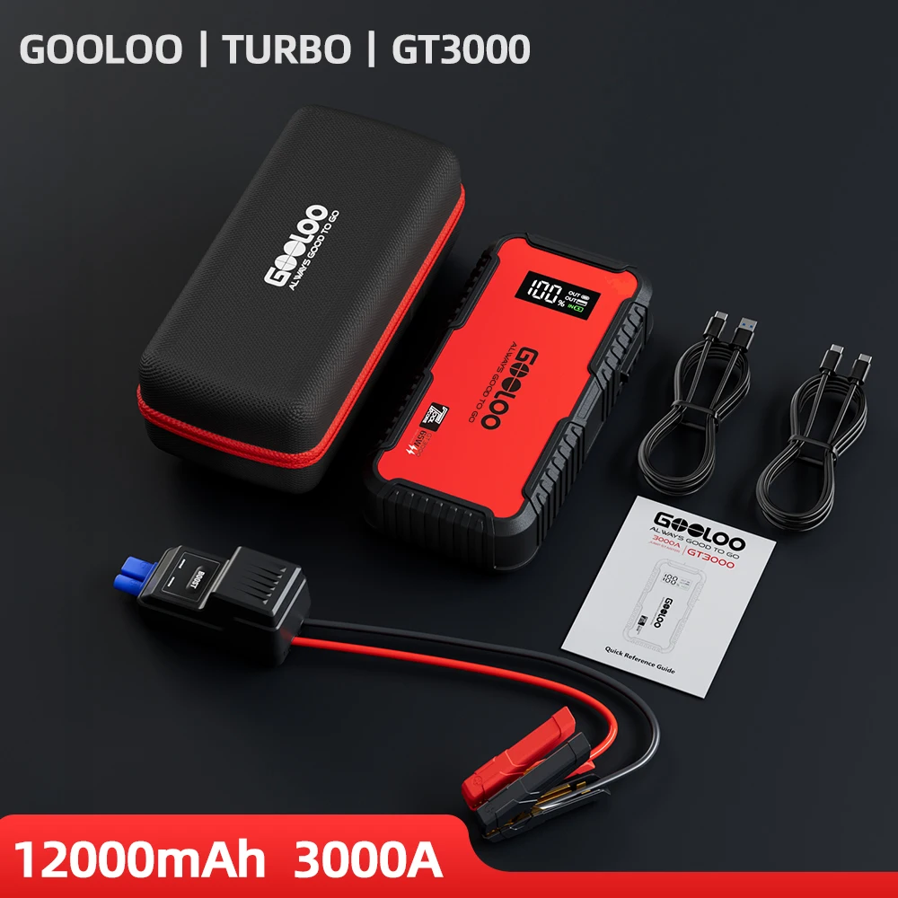 GOOLOO GT3000 Auto-Starthilfe Powerbank 12000mAh Tragbares Ladegerät Booster 12V Auto-Startgerät Notfall-Batterie-Starter