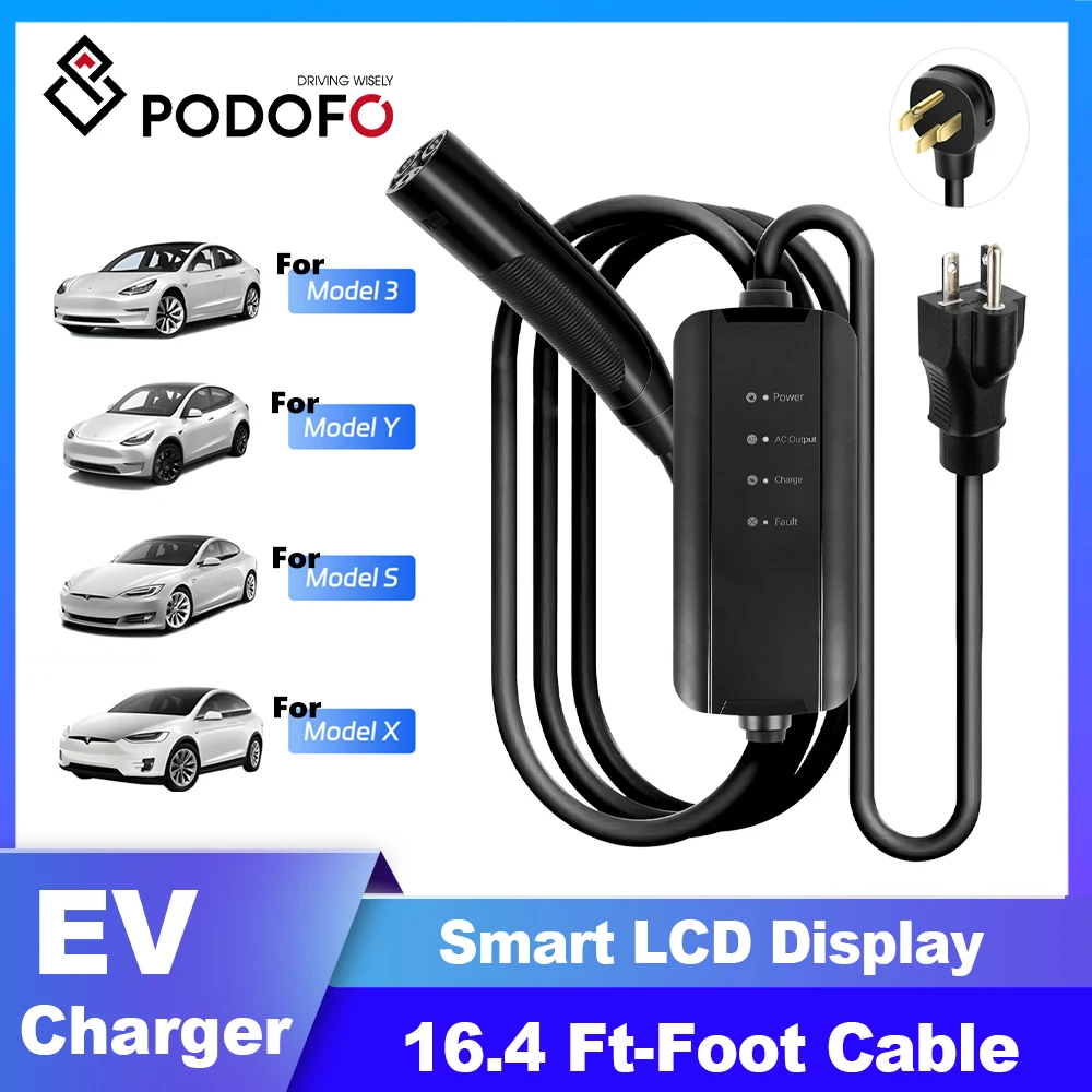 

Podofo Electric Car Charger 3.5KW EV Charging Cable for Tesla Level 1 Charger for Tesla Model 3 Y S X Charger NEMA 6-20 Plug