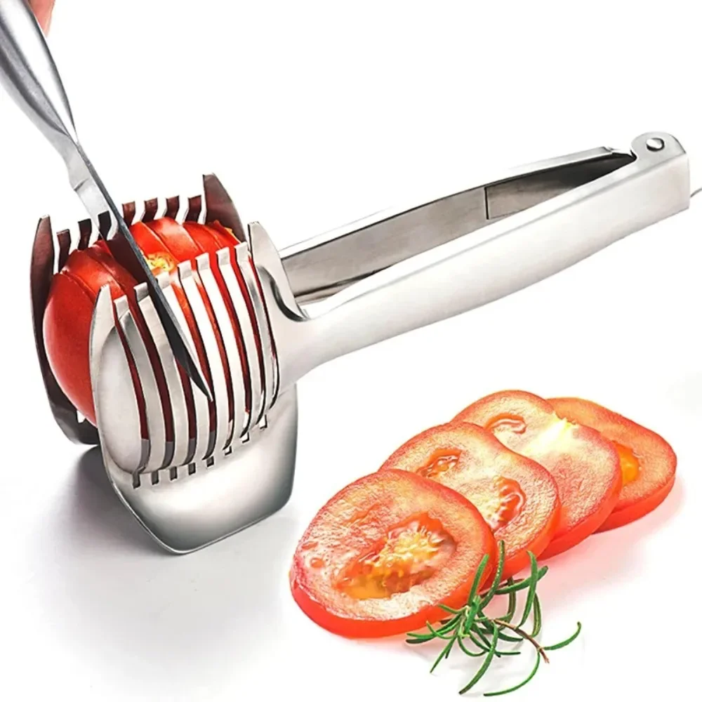 Stainless Steel Kitchen Handheld Orange Lemon Slicer Tomato Cutting Clip Fruit Slicer Onion Slicer KitchenItem Cutter Accessorie