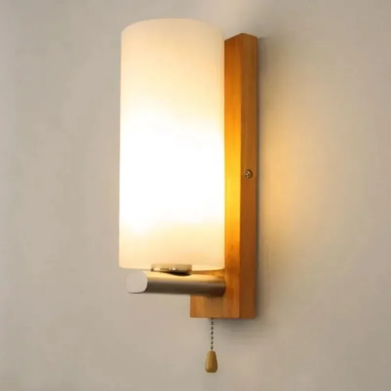 

Nordic Living Room Hallway Bedroom Den Creative Led Chinese Small Bedside Wood Wall Lamp