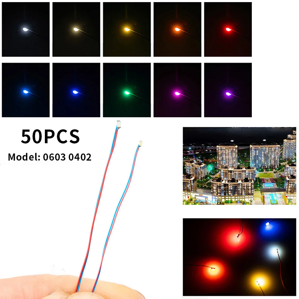 50pcs/Set SMD Lamp Wired Micro Litz Led Pre-Soldered Chip Wired 3V Railway Model Toy Light DIY Leads Wires 30cm For Miniatures