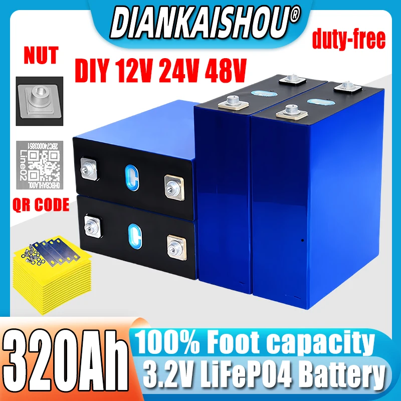 

Brand new 3.2V 320Ah Lifepo4 rechargeable battery Grade A DIY 12V 24V 48V RV solar storage golf cart battery pack EU/US tax-free