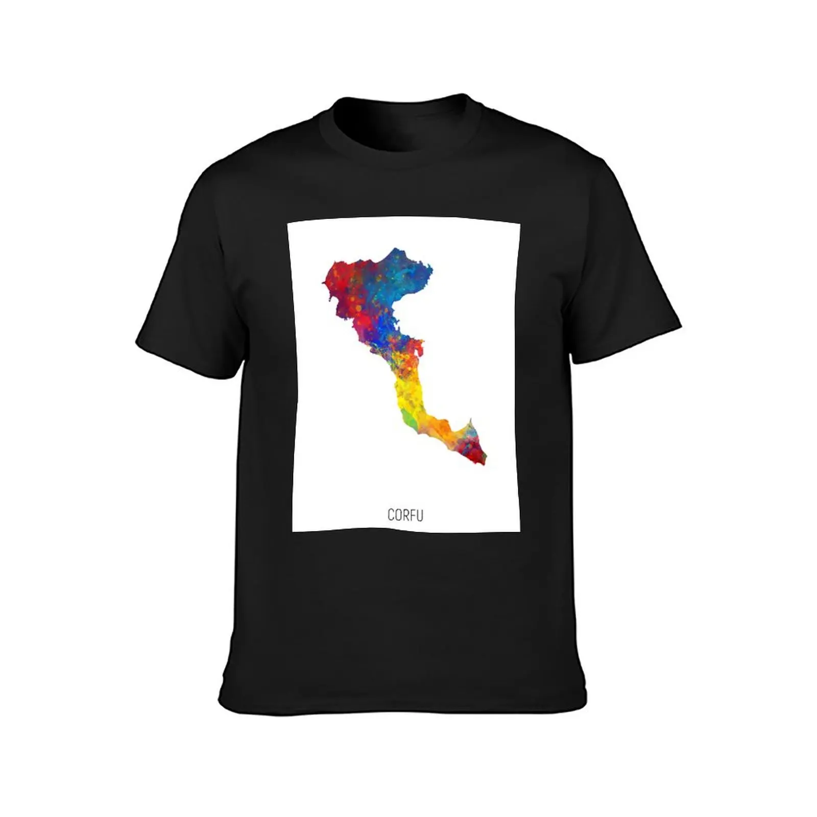 Corfu Watercolor Map T-Shirt summer clothes anime mens plain t shirts