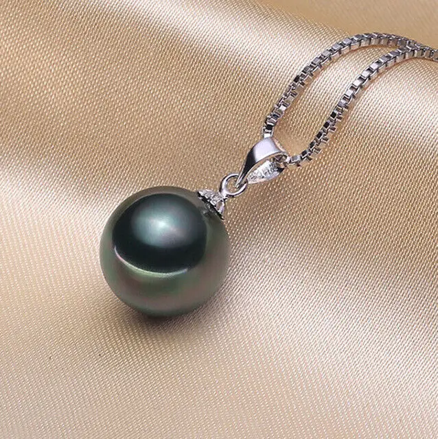 Tahitian Black SHELL Pearl 14mm pendant 925 Silver 18