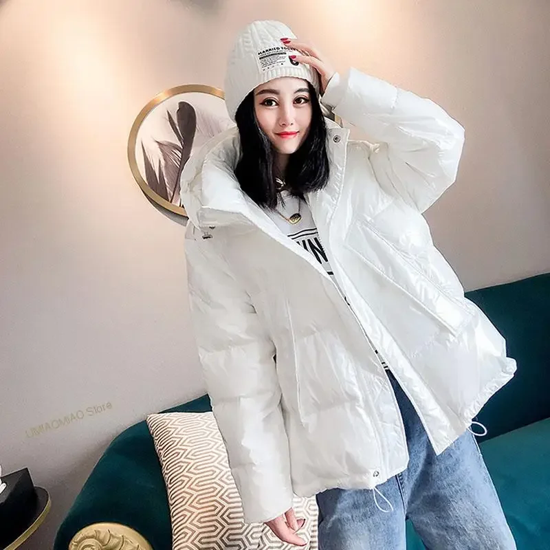 New Winter Women Thick Warm Bright Black Shiny Parka Cotton Jacket Fashion Hooded Glossy Down Cotton-Padded Outerwear