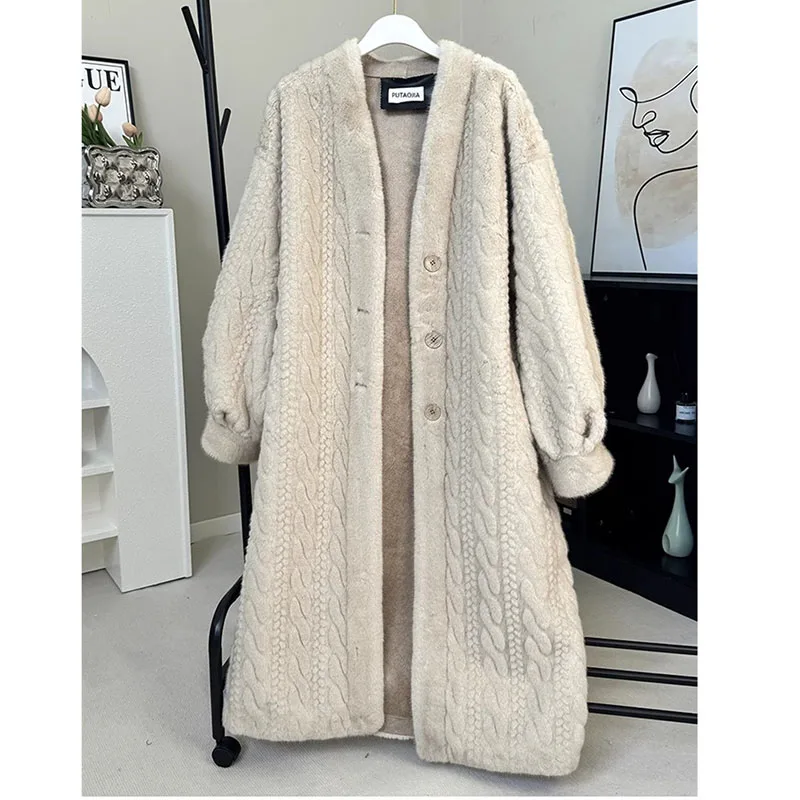 Winter Thickened women's Long Imitation Mink Hair Plush Twists Mink Cardigan Fur Integrated Environmental Protection Fur Coat