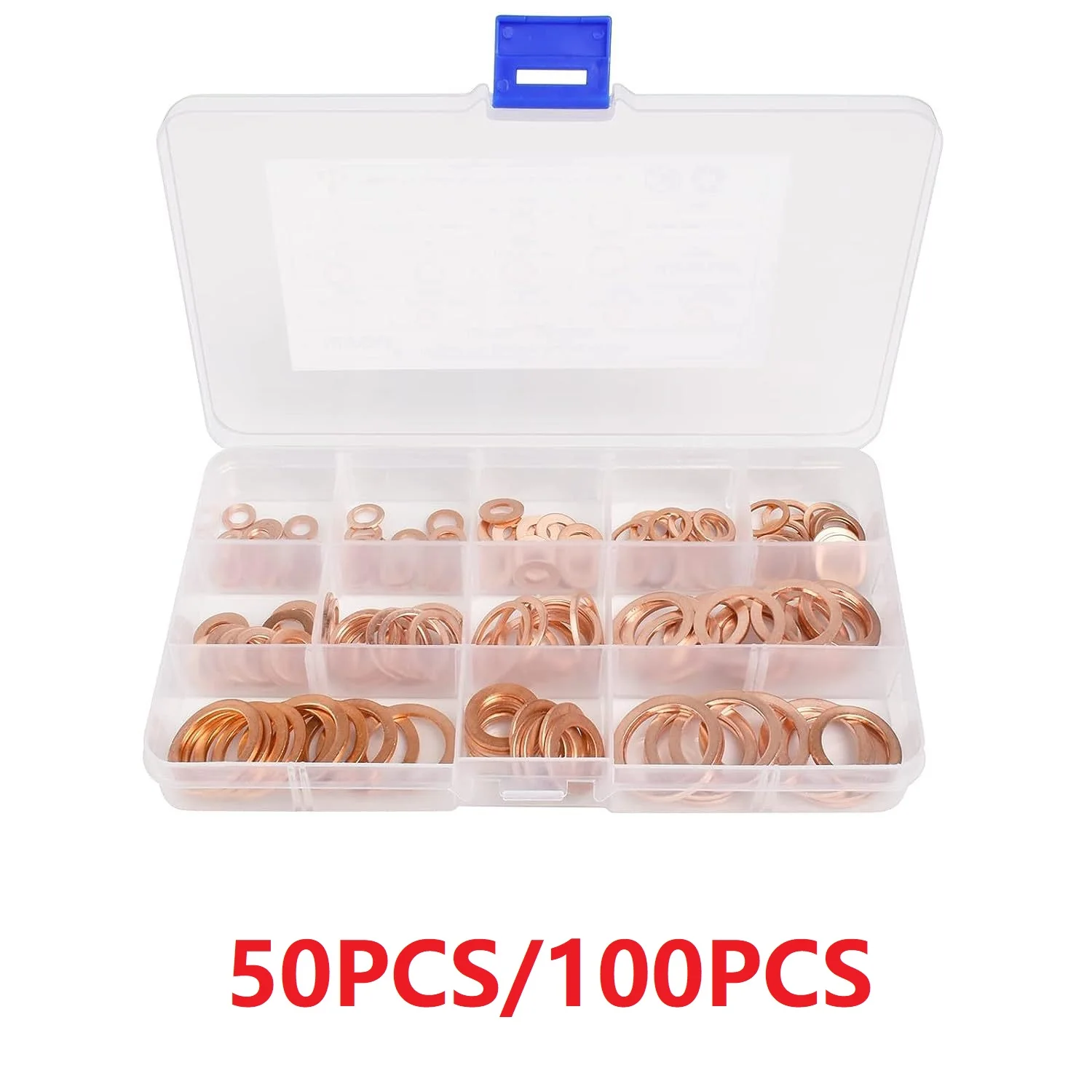 50/100pcs Copper Washer Gasket Set Flat Ring Seal Assortment Kit For Sump Copper Copper Oil Seal Gasket Boxed Gasket Flat Gasket