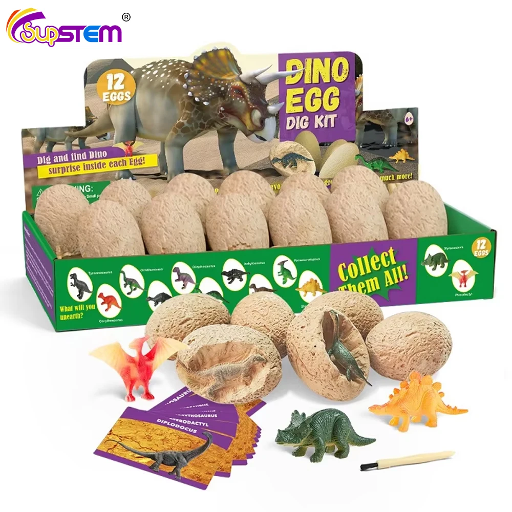 12PCS Archeological  Dig Up Dinosaur Egg Fossil Excavation Toy DIY Dino Egg Multiplayer Party Favors Toys Kid Scientific Mining