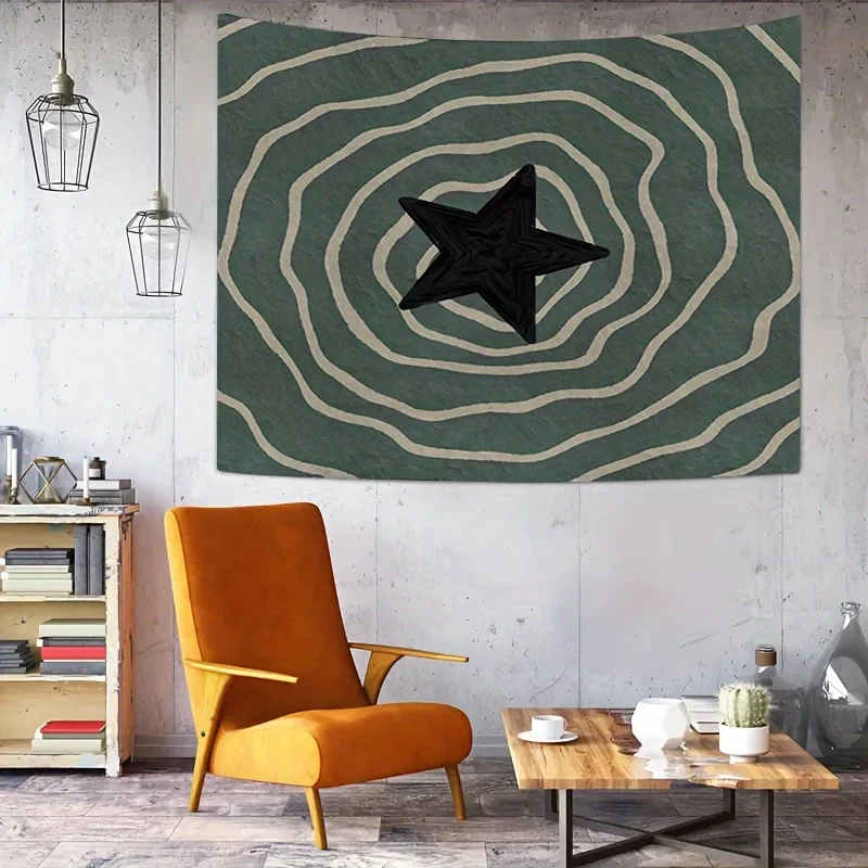 VIKAMA Abstract Star Tapestry Boho Geometric Wave Pattern Green Beige Wall Hanging Decor for Bedroom Living Room