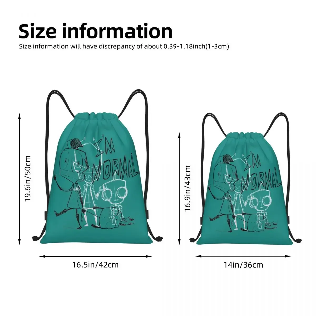 I'm Normal Invader Zim Gir Cute Drawstring Bags Sports Backpack Gym Sackpack Water Resistant String Bag for Hiking