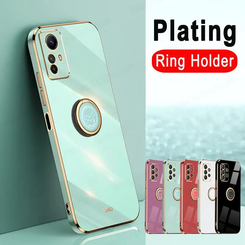 For Redmi Note 12S Case Plating Ring Holder Stand Cover For Xiaomi Redmi Note 12 Turbo Pro Plus 4G 5G Shockproof Soft Back Case