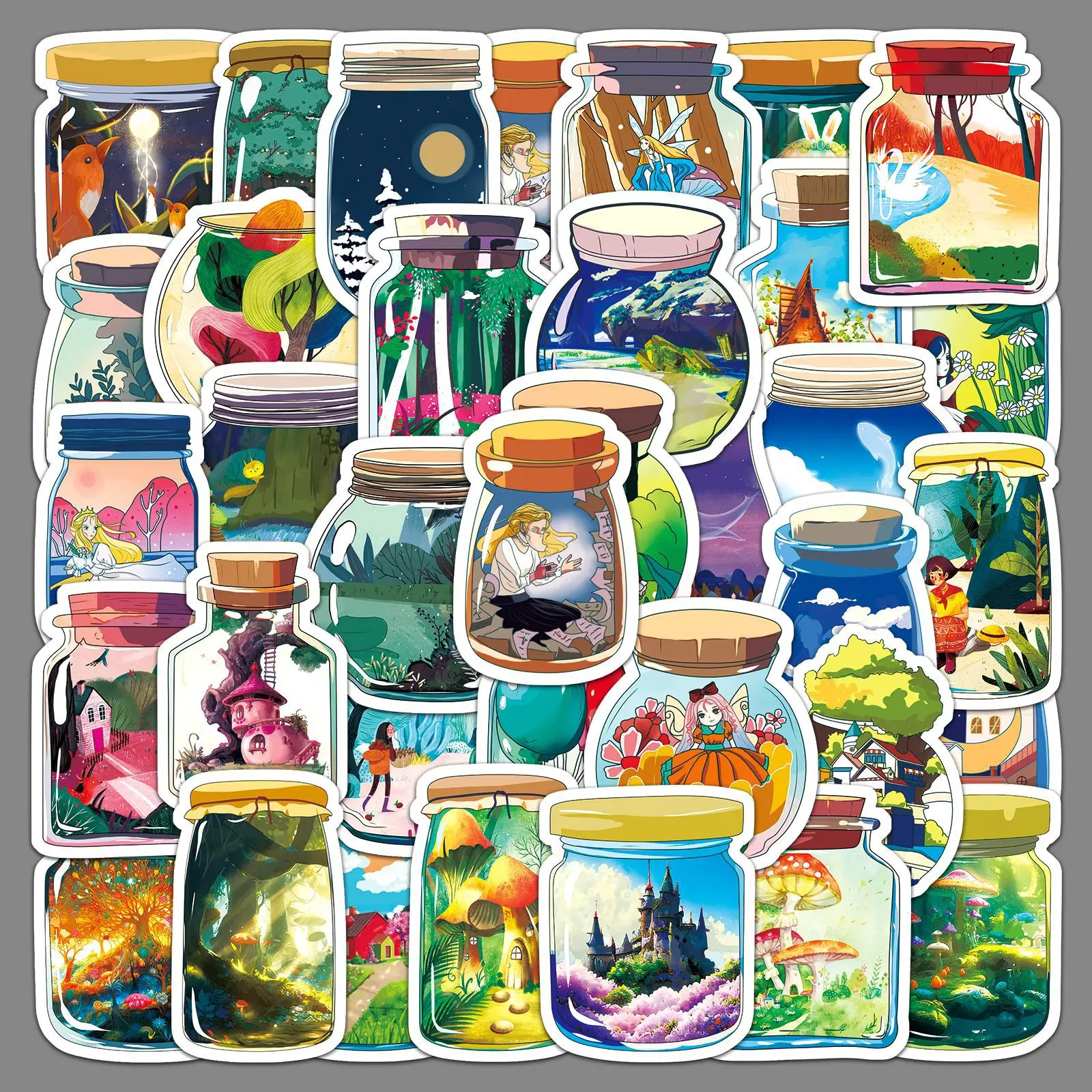 10/30/50pcs World In Bottle Cartoon Stickers Cute Children's Creative Luggage Computer Phone Diy Laptop Car Decorative Stickers