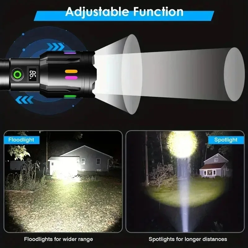 3000 Meter Long-Range White Laser Flashlight with Luminous Strips TYPE-C Rechargeable Camping Torch Zoomable Search Spotlight