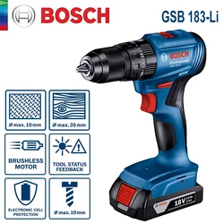 Bosch GSB 183 Electric Drill Screwdriver Cordless Brushless Impact Drill 56Nm Torque Multi-Use Power Tools for Wood Stone Metal