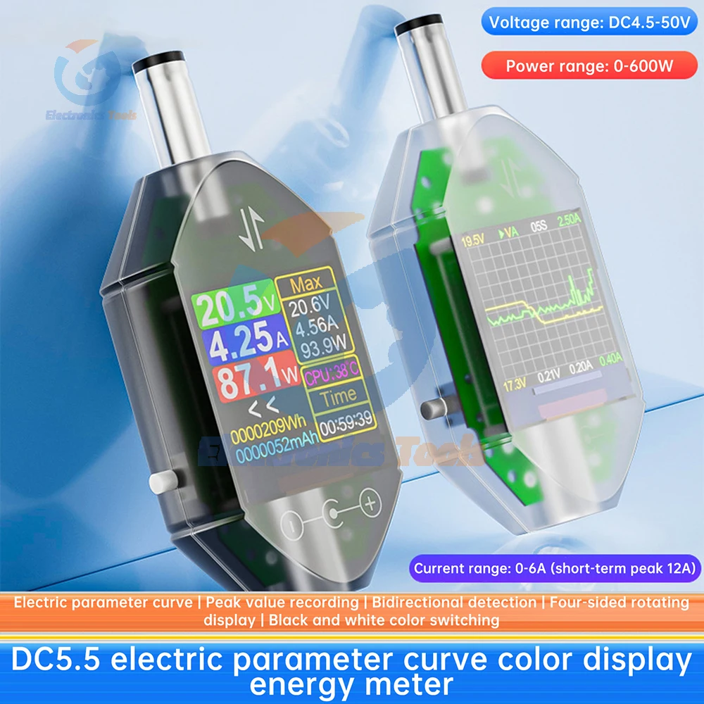 DT550 Digital Power Capacity Meter Voltage Current Tester Amp Meter for Routers Laptops Monitors 600W DC 4.5-50V