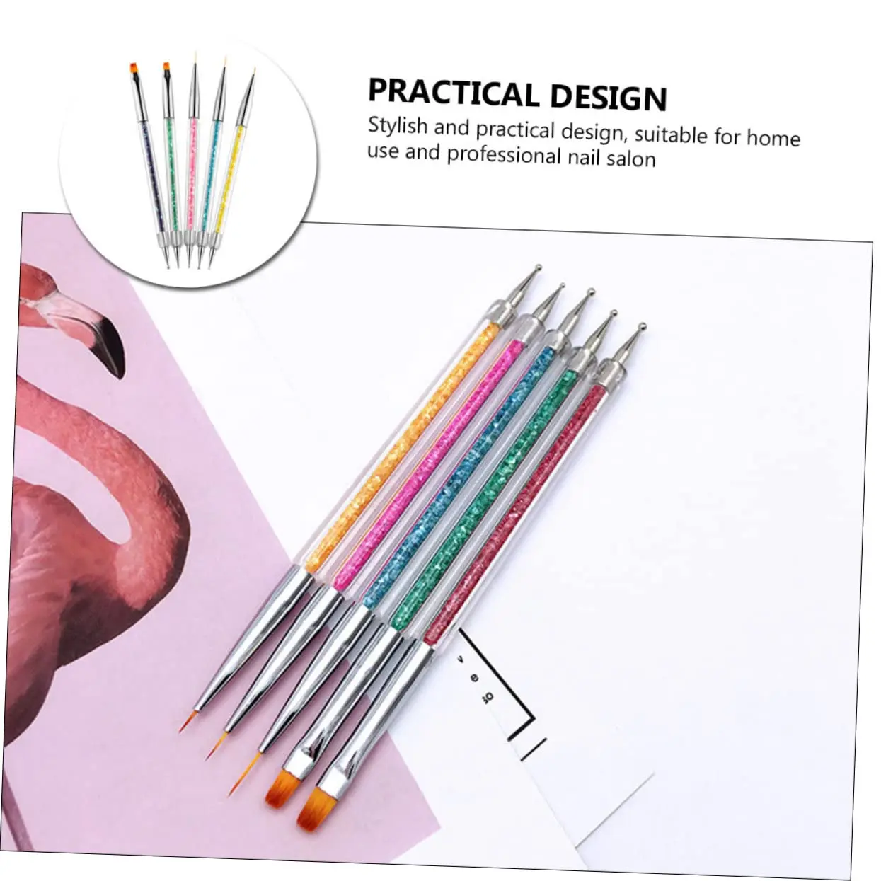LINMANDA Pennelli per nail art 5 pezzi Pennello per fodera per unghie fine a doppia estremità Penna per punteggiare Strumenti per disegno di dettagli per smalto gel per unghie