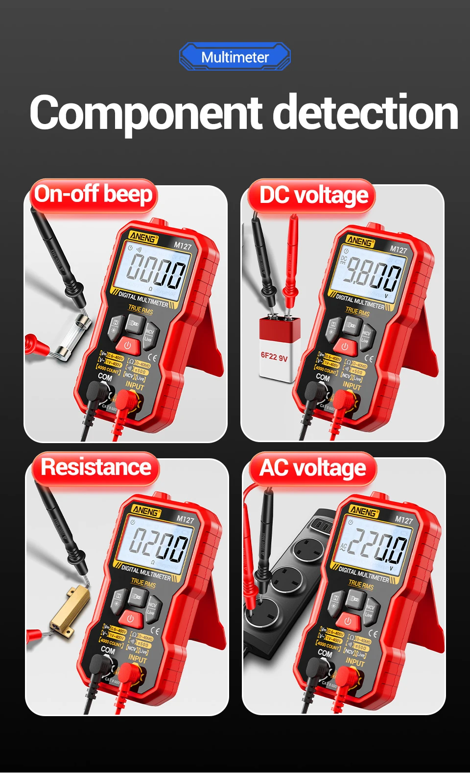 Tragbarer Mini-Multimeter-Tester ANENG M127 400 V AC/DC-Spannungswiderstand NCV-Erkennung 40 Mohm Ohmmeter Null-Feuer-Detektor-Werkzeuge – Detail 9