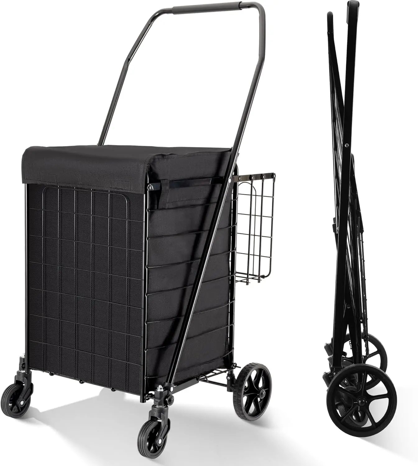 

Foldable Grocery Cart with Waterproof Liner, 200lb Capacity, 360° Wheels for Easy Shopping