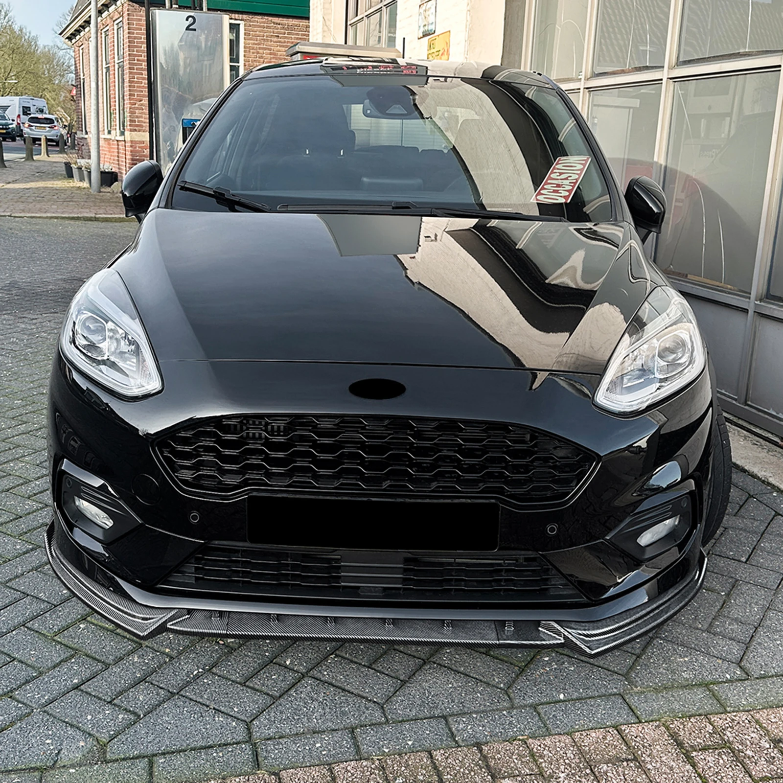 Carbon Fiber Look/Gloss Black Front Bumper Lip Spoiler Splitter For Ford Fiesta MK8 ST Line 2017-2020 Lower Blade Protector Kit
