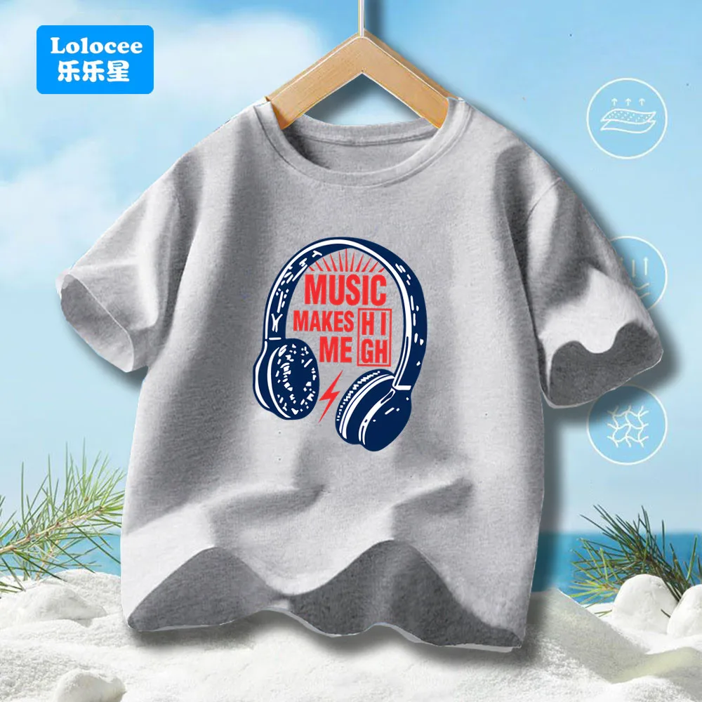 Cool Boys' T-Shirt Music Makes Me High Headset T Shirts For Teens Boy Casual Streetwear Tops Kids Summer Cotton Clothes EJYY1