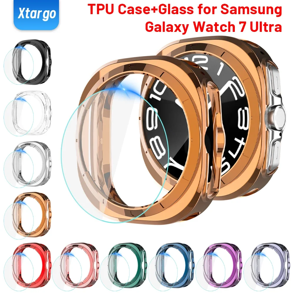 Soft TPU Case+Glass for Samsung Galaxy Watch 7 Ultra 47mm 44mm 40mm Waterproof Anti-Scratch Bumper Cover Protector for Watch 7