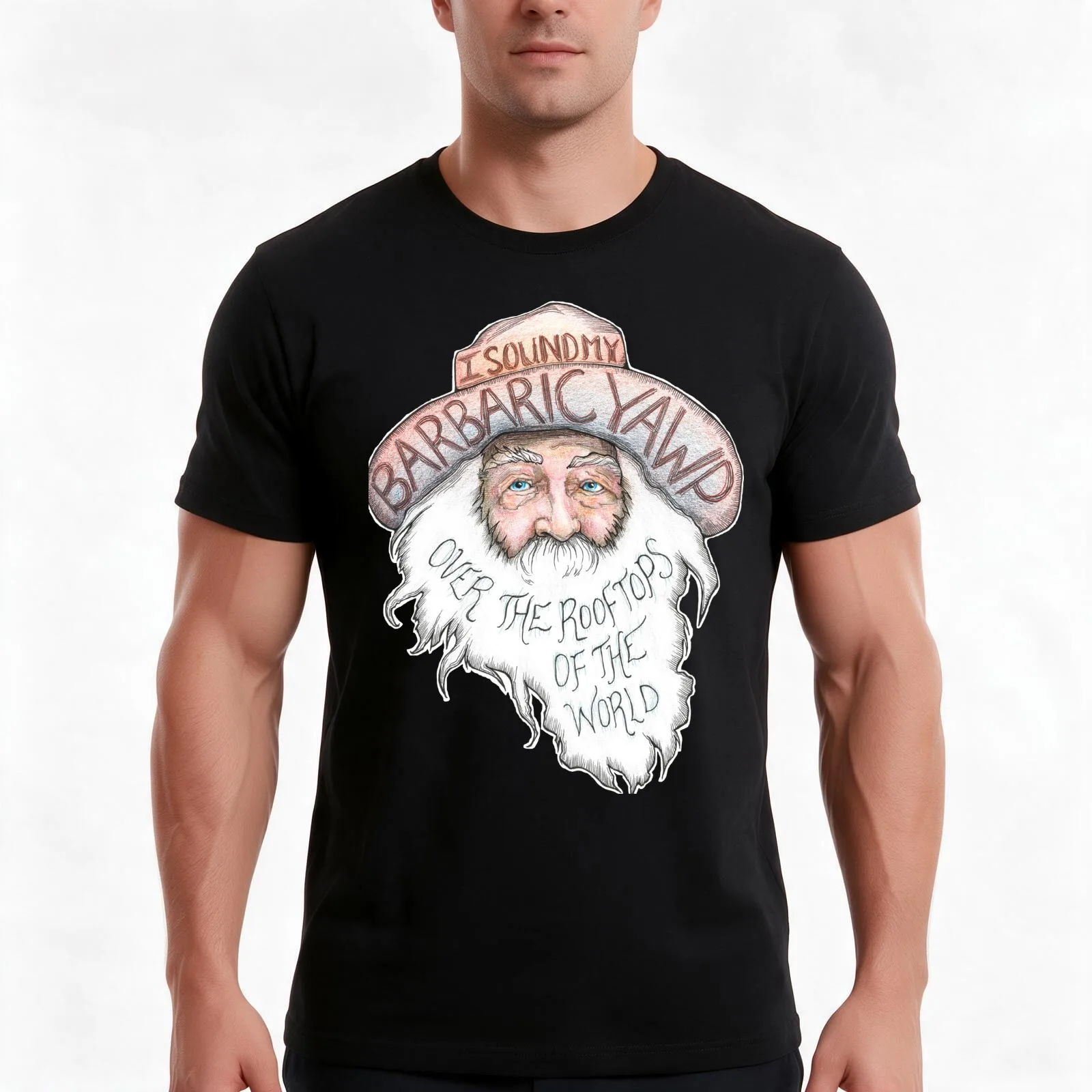 Walt Whitman - Yawp! T-Shirt, Summer Casual Cotton Tee, Oversized Streetwear Tops, Vintage Graphic Print, Loose Fit Short Sleeve