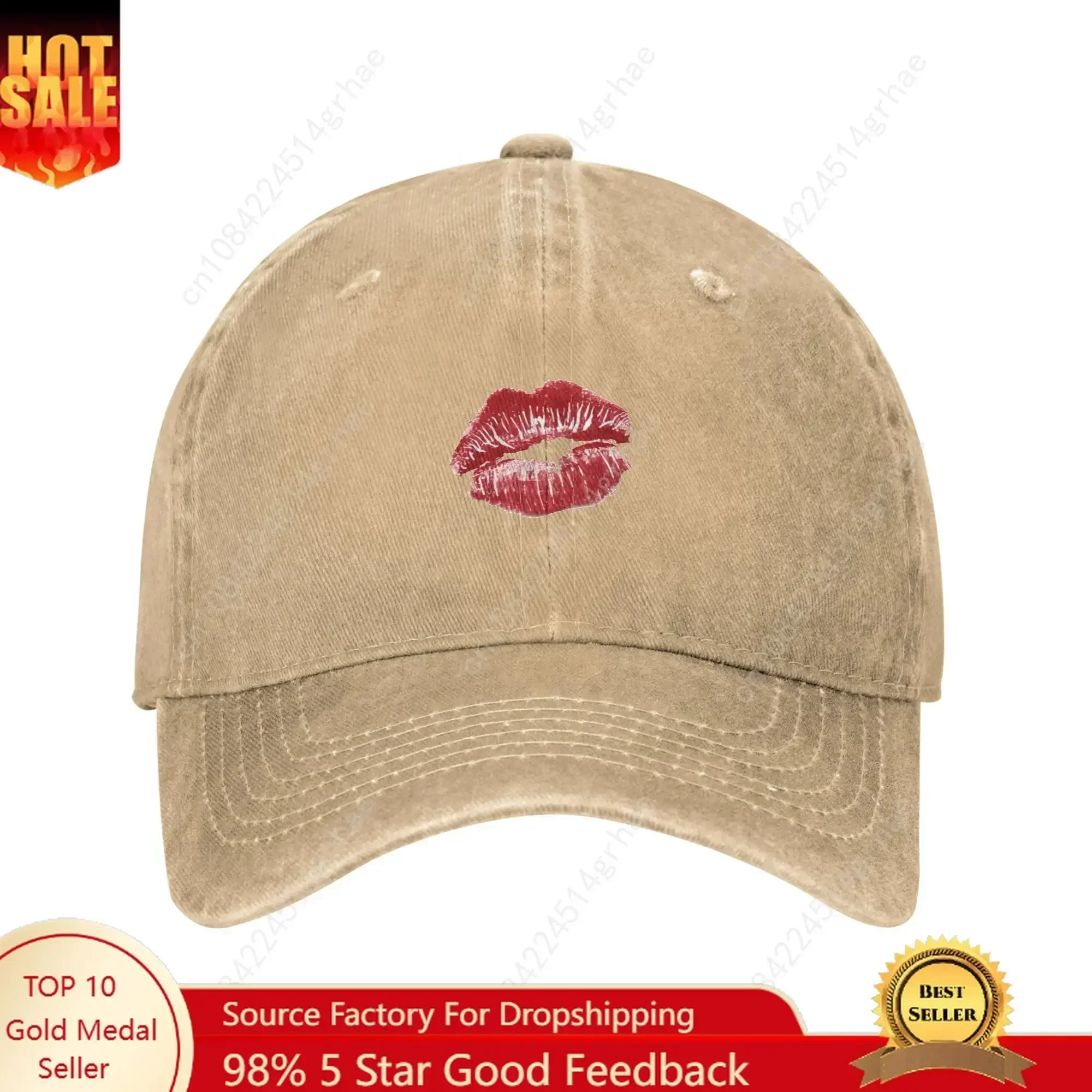 Sabrina Carpenter Charming Lip Pattern Washed Baseball Cap  y2k Cool Sun Hip Hop Hats Summer Unisex Men Hunting Camping Caps
