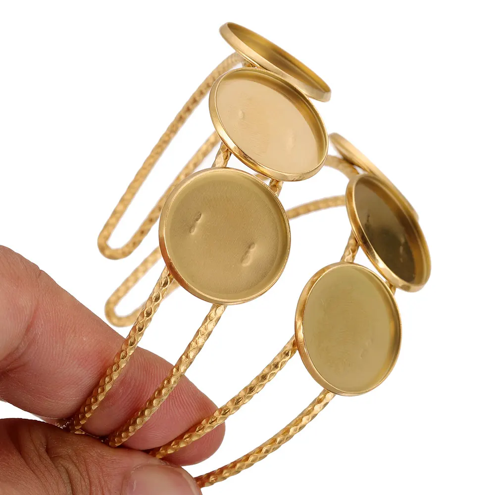 2pcs Stainless Steel Gold Plated Open Bracelet Fit 18mm Cabochon Base for Bracelets DIY Jewelry Making Supplies Craft Wholesale
