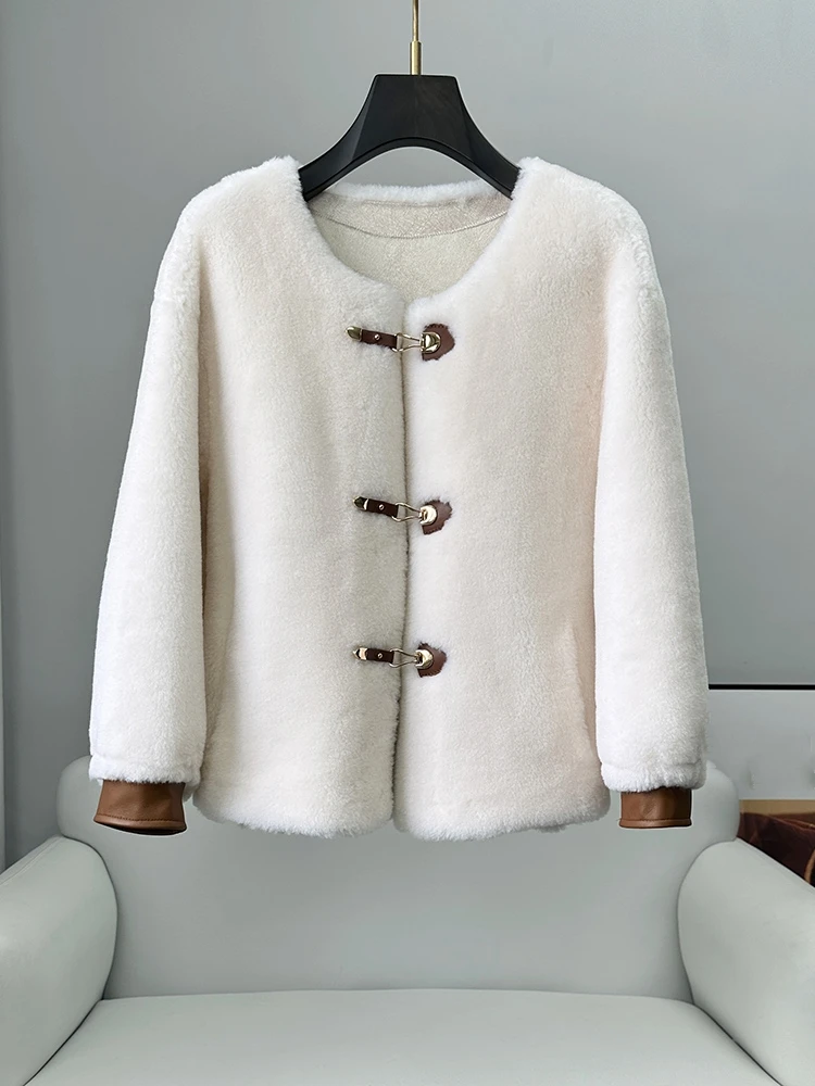 

PUDI New Real Wool Fur Fashion Winter Warm Coat Women Sheep Shearing Design Soft Jacket CT340