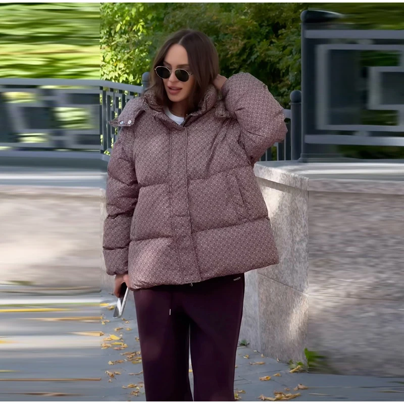 Hooded Stand Collar Fitted Puffer Coat Zip‑Up Oversized 2026 Winter Women Warm Padded Jacket Glam Causal Lady Cotton‑Padded Coat