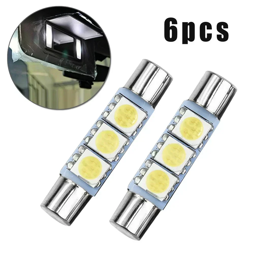 6pcs Xenon White 3SMD 6641 6614F LED Bulb Sun Visor Makeup Mirror Fuse Light Board Vanity Mirror Fuse Lamp Accessory