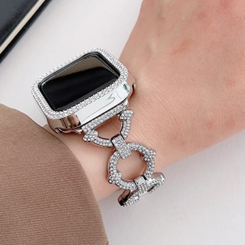 Diamond Strap For Apple Watch Band Ultra 2 1 49mm 41mm 45mm Metal Bracelet With Case For IWatch Series 9 8 7 6 5 4 3SE 40mm 44mm