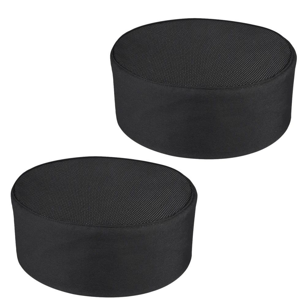 2 Pcs Black Chef Caps Breathable Combed Fabric Adjustable Size Mushroom Hat for Kitchen Restaurant Cafe Barbecue