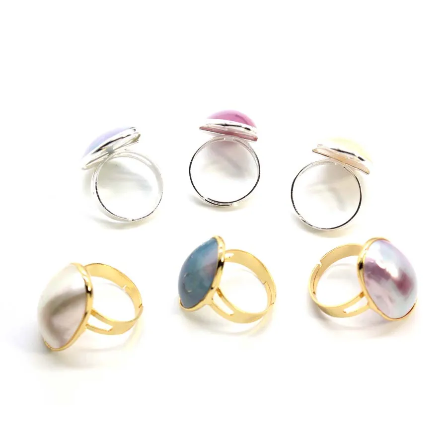Charms Mabe Oval Shell Adjustable Rings For Women Party Jewelry Natural Mabe Shell Random Multicolor Finger Ring Man Gifts